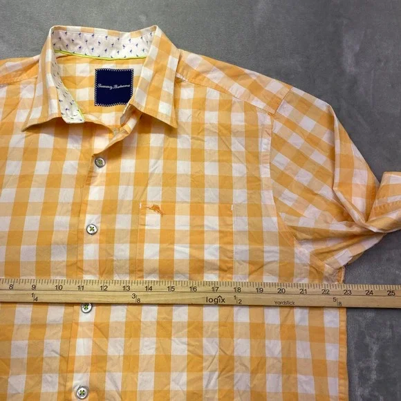 Tommy Bahama Mens Sz M Yellow White Gingham Plaid Long Sleeve Button Up Shirt - Picture 5 of 10